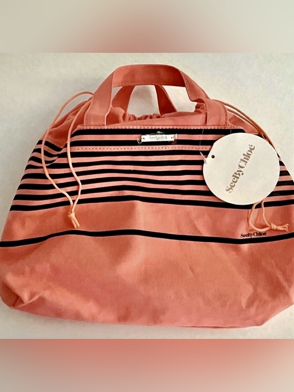 See By Chloe Cotton Canvas Drawstring Tote NWT RARE